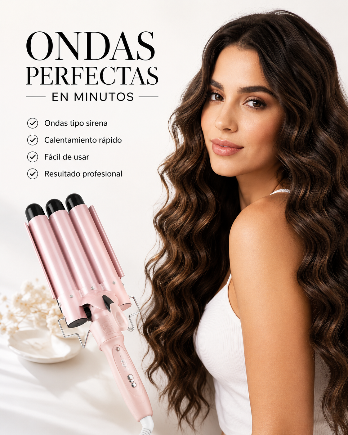 Pinza Rizadora 3 Tubos Sirena | Ondas de Playa Profesionales en Minutos