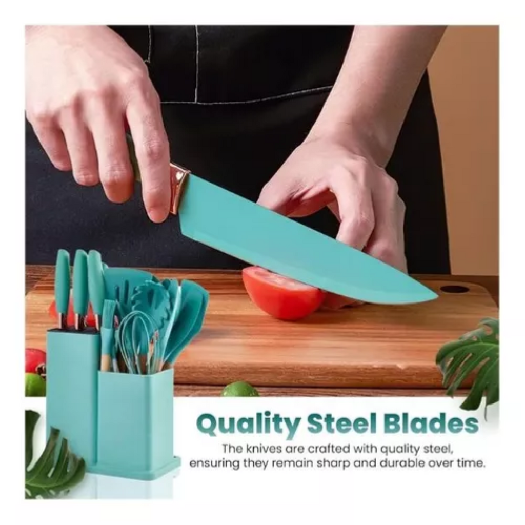 Set de Utensilios de Cocina de Silicona 19 Piezas con Base Organizadora
