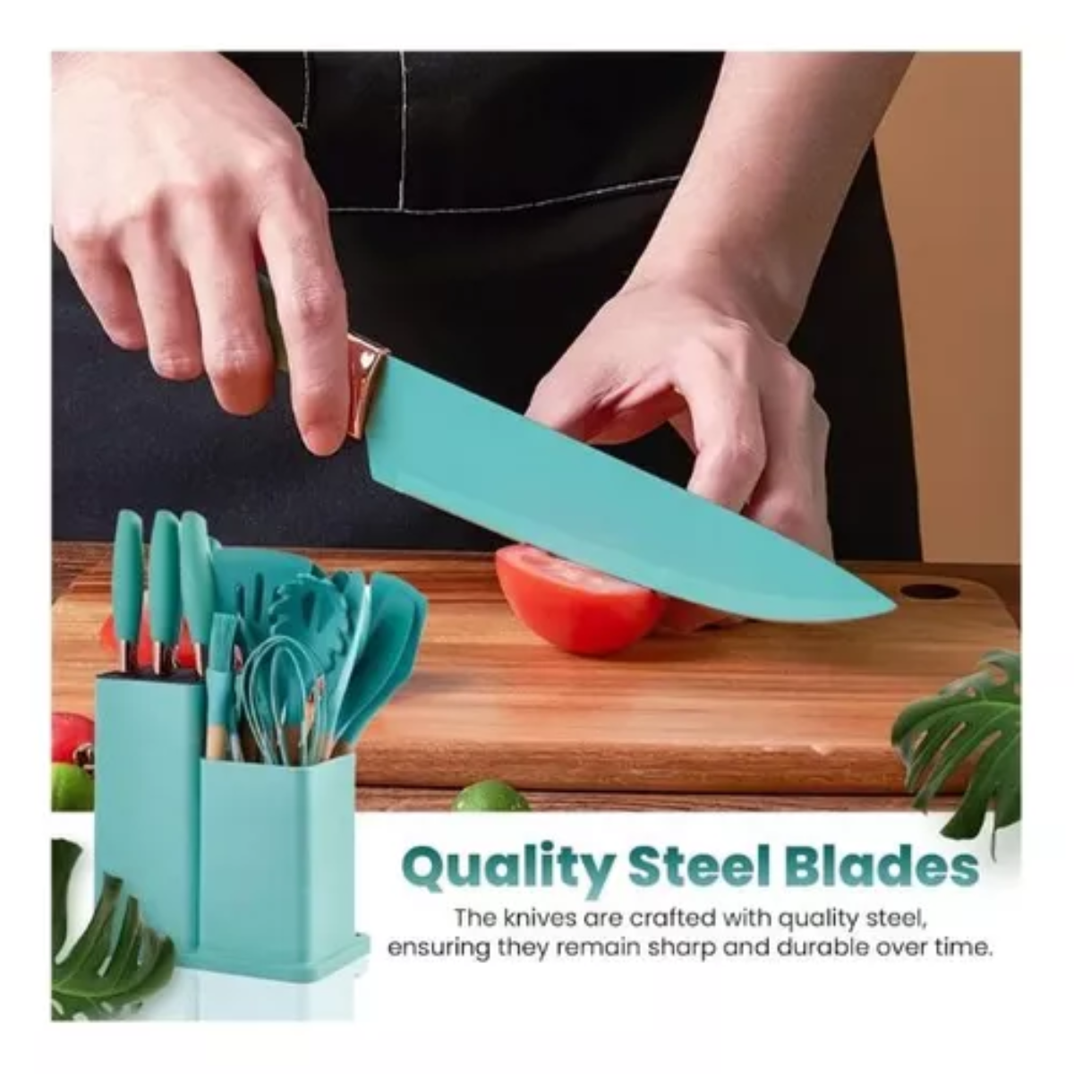 Set de Utensilios de Cocina de Silicona 19 Piezas con Base Organizadora