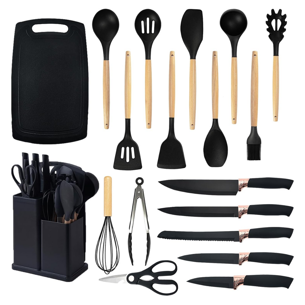 Set de Utensilios de Cocina de Silicona 19 Piezas con Base Organizadora