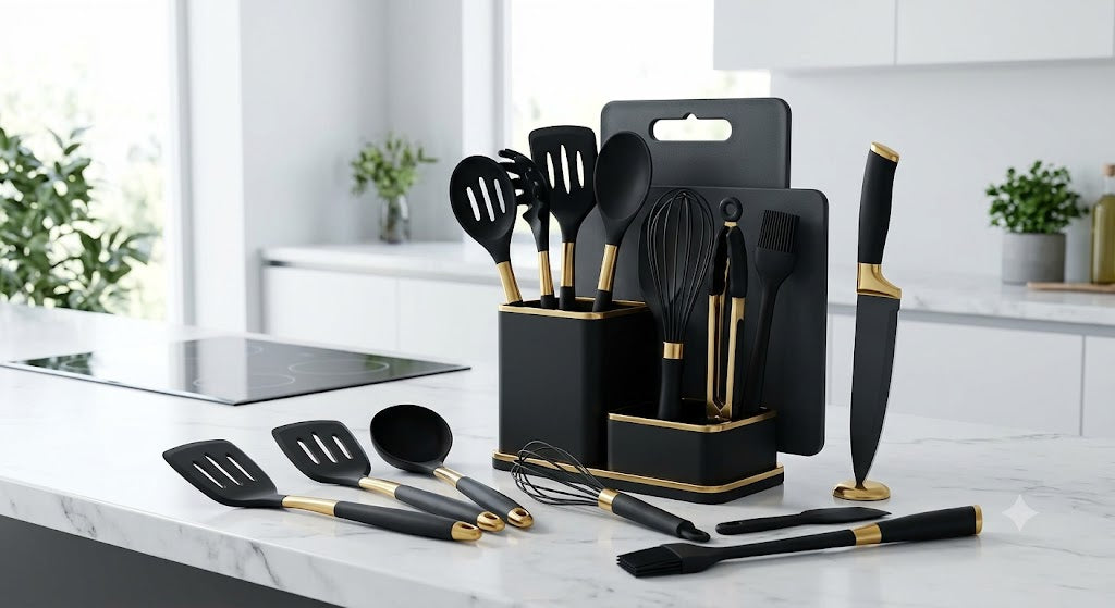 Set de Utensilios de Cocina de Silicona 19 Piezas con Base Organizadora